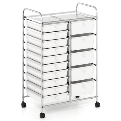Rolling Storage Cart 15-Drawer Trolley with Chrome Plated Metal Frame
