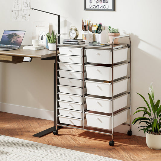 Rolling Storage Cart 15-Drawer Trolley with Chrome Plated Metal Frame - Tampa Home & Garden Store