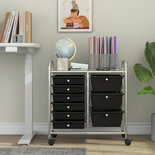 9-Drawer Rolling Storage Cart with Colorful Drawers and Metal Frame-Black - Tampa Home & Garden Store