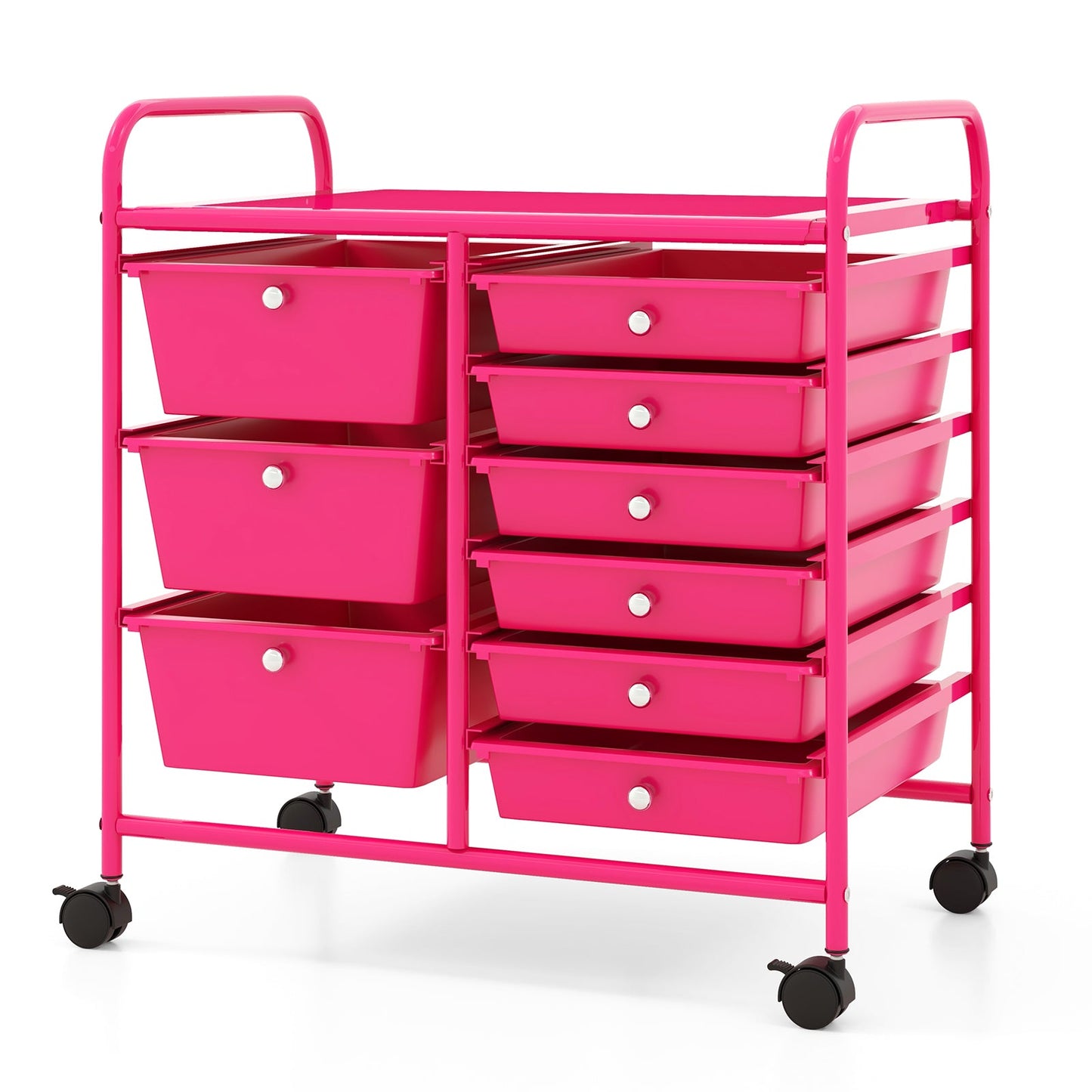 9-Drawer Rolling Storage Cart with Colorful Drawers and Metal Frame-Black