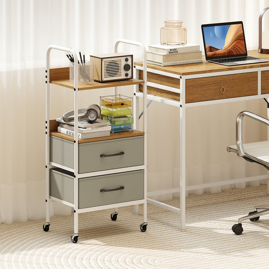 Rolling Utility Storage Cart with 2 Open Shelves and 2 Fabric Drawers-Natural - Tampa Home & Garden Store