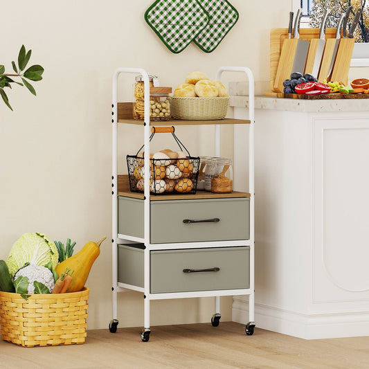 Rolling Utility Storage Cart with 2 Open Shelves and 2 Fabric Drawers-Natural - Tampa Home & Garden Store