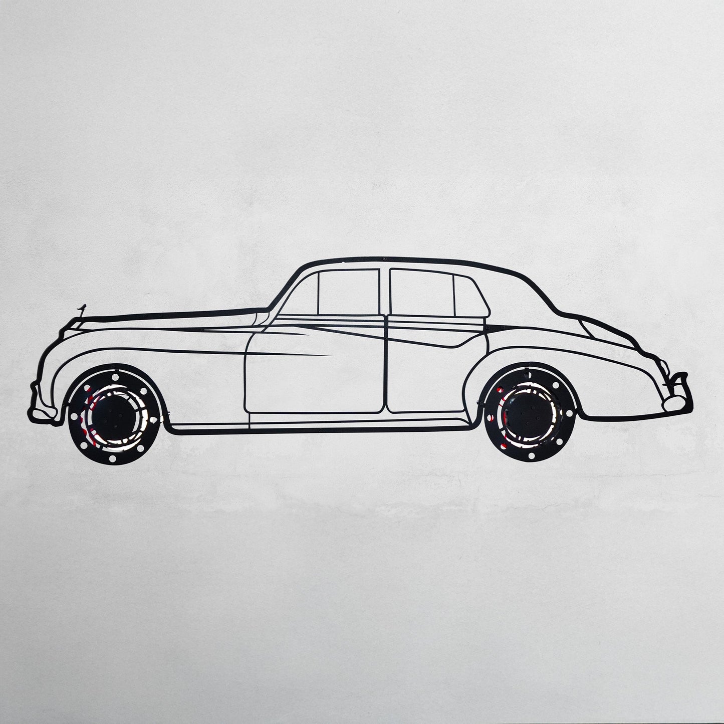 Rolls-Royce Silver Wall Art – Classic Luxury Steel Silhouette with Spinning Wheels-KAFMEKA040 - Tampa Home & Garden Store