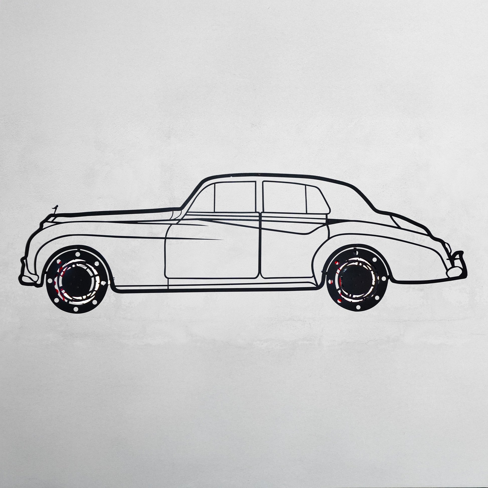 Rolls-Royce Silver Wall Art – Classic Luxury Steel Silhouette with Spinning Wheels-KAFMEKA040 - Tampa Home & Garden Store
