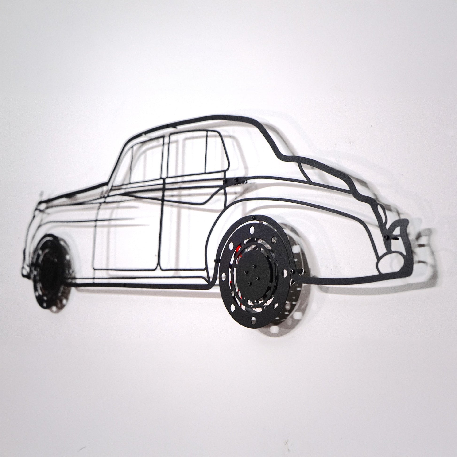 Rolls-Royce Silver Wall Art – Classic Luxury Steel Silhouette with Spinning Wheels-KAFMEKA040 - Tampa Home & Garden Store