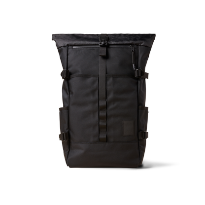 Rolltop backpack by The Brown Buffalo in black rugged fabric with buckle closure on Tampa Home & Garden Store