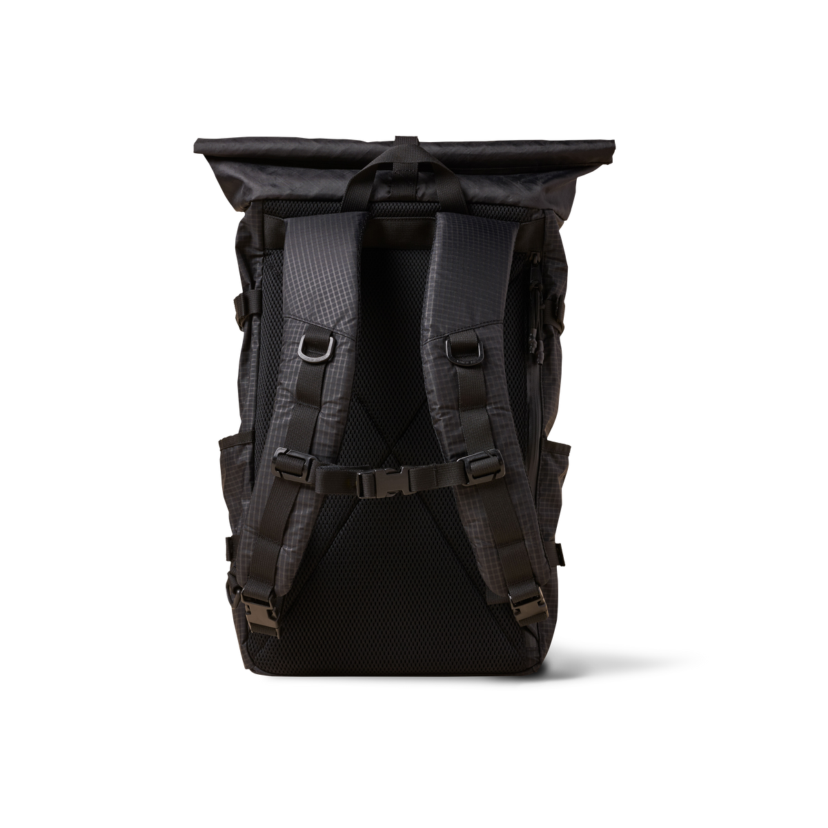 Rolltop backpack by The Brown Buffalo in black with padded mesh back and adjustable straps on Tampa Home & Garden Store