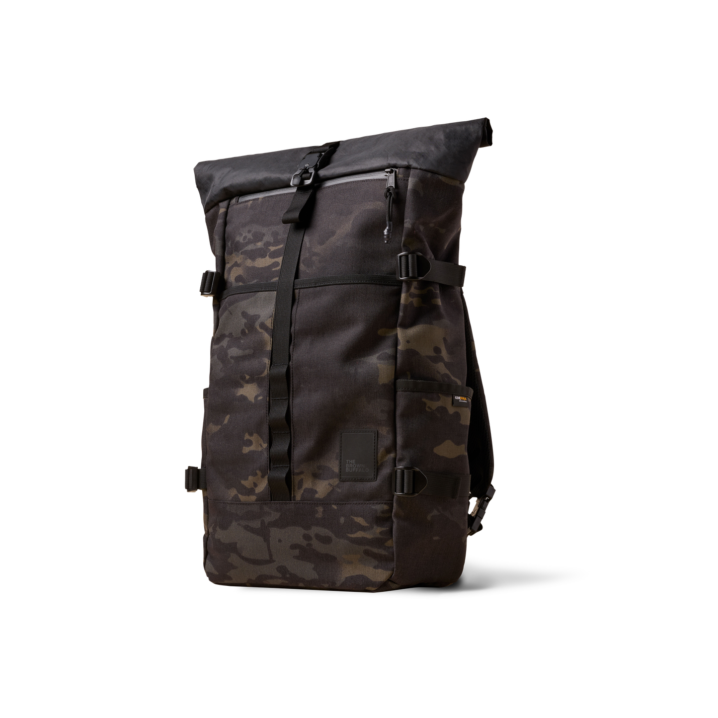 Rolltop camouflage backpack by The Brown Buffalo with buckle closure on Tampa Home & Garden Store