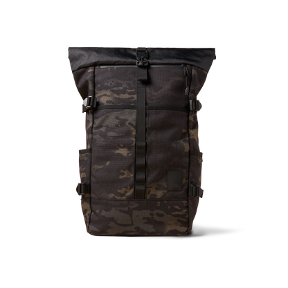 Rolltop camouflage backpack by The Brown Buffalo with buckle closure on Tampa Home & Garden Store