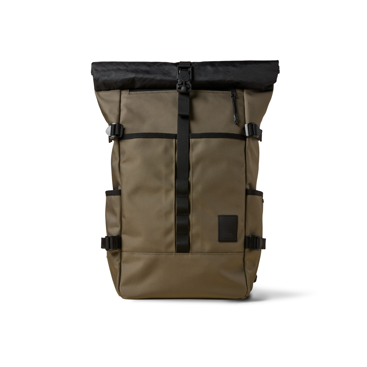 Rolltop backpack by The Brown Buffalo in tan canvas with black rolltop closure and buckle on Tampa Home & Garden Store