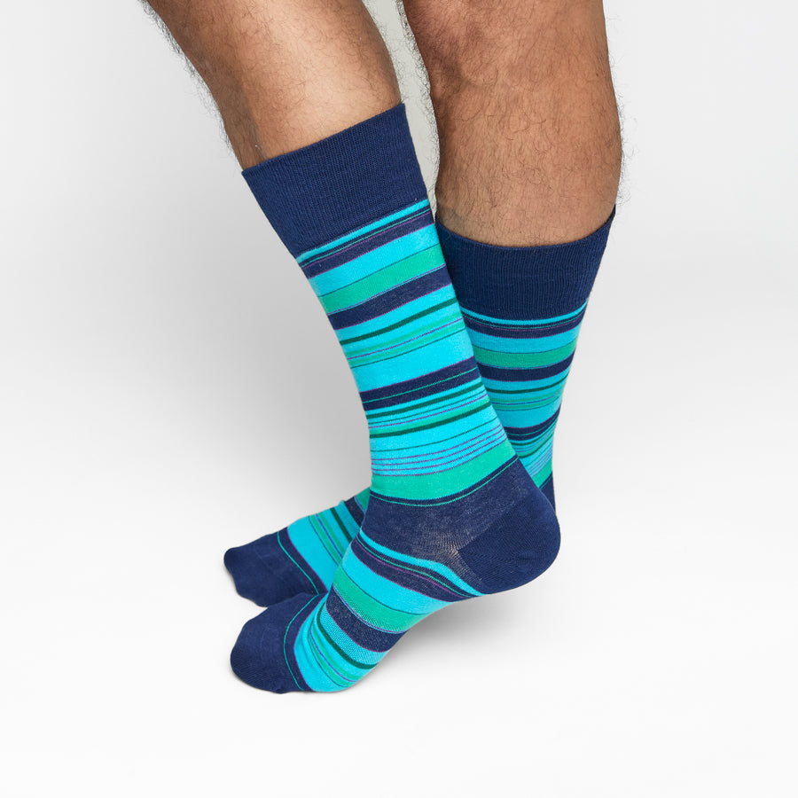 Rolly Aqua and Teal Stripe Cotton Dress Socks