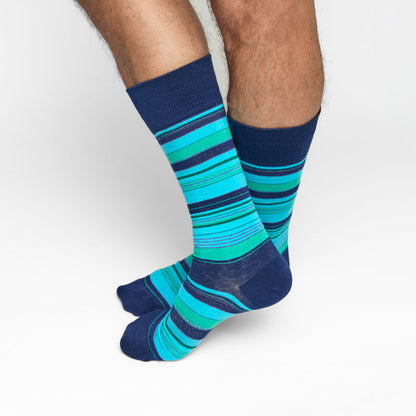 Rolly Aqua and Teal Stripe Cotton Dress Socks