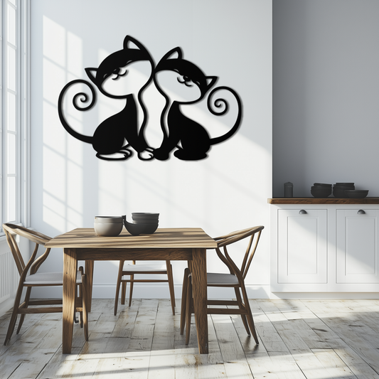 Romantic Cat Couple Metal Wall Art - Elegant Feline Silhouette Decor - KAF209 - Tampa Home & Garden Store