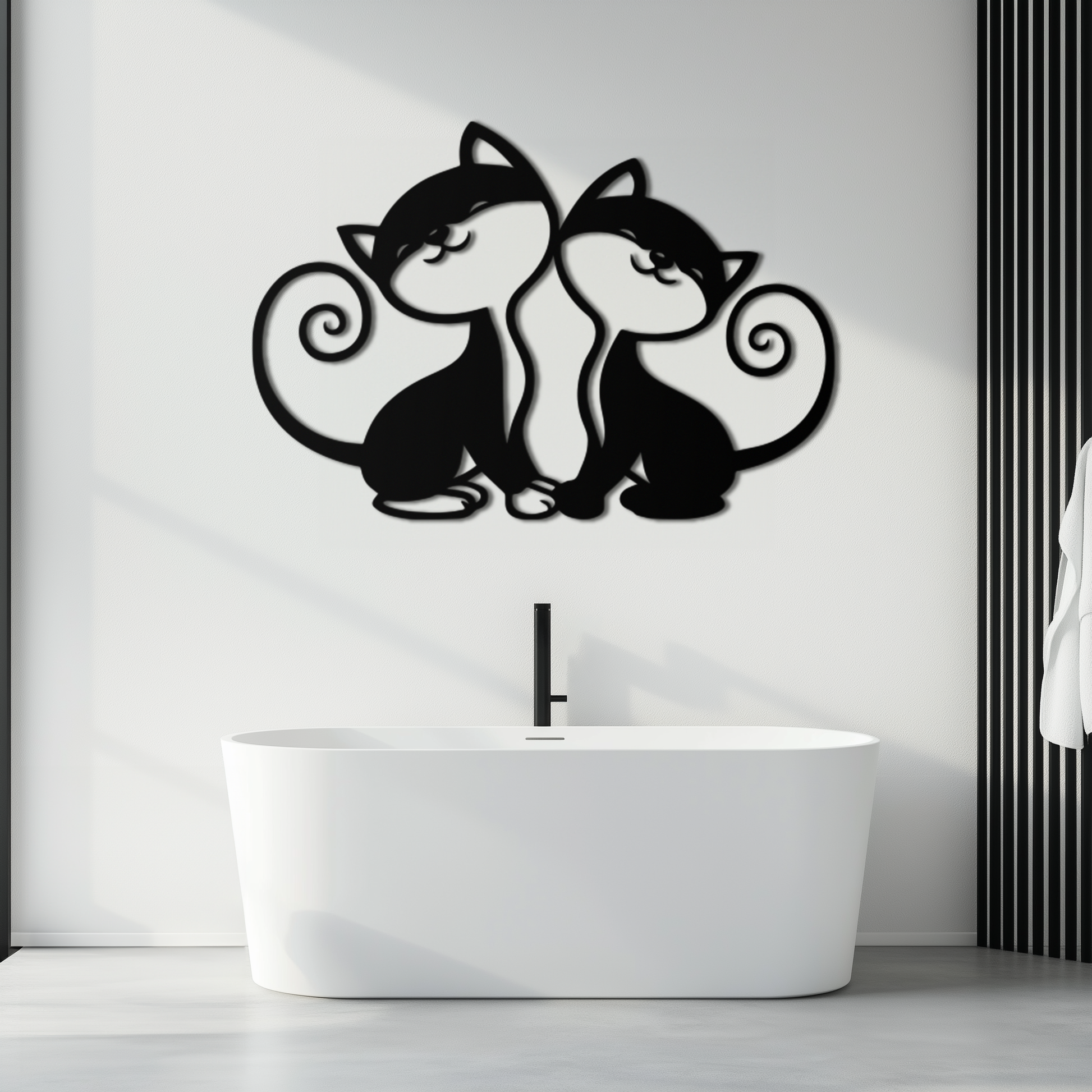 Romantic Cat Couple Metal Wall Art - Elegant Feline Silhouette Decor - KAF209 - Tampa Home & Garden Store