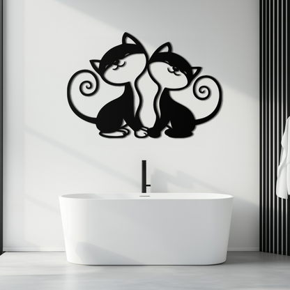 Romantic Cat Couple Metal Wall Art - Elegant Feline Silhouette Decor - KAF209 - Tampa Home & Garden Store