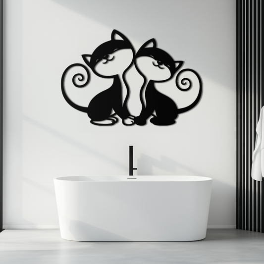 Romantic Cat Couple Metal Wall Art - Elegant Feline Silhouette Decor - KAF209 - Tampa Home & Garden Store