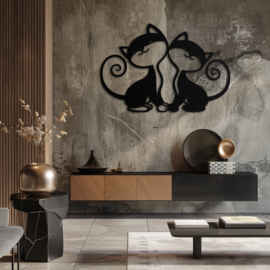 Romantic Cat Couple Metal Wall Art - Elegant Feline Silhouette Decor - KAF209 - Tampa Home & Garden Store