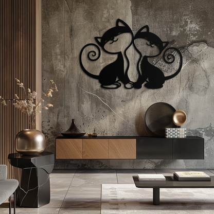 Romantic Cat Couple Metal Wall Art - Elegant Feline Silhouette Decor - KAF209 - Tampa Home & Garden Store