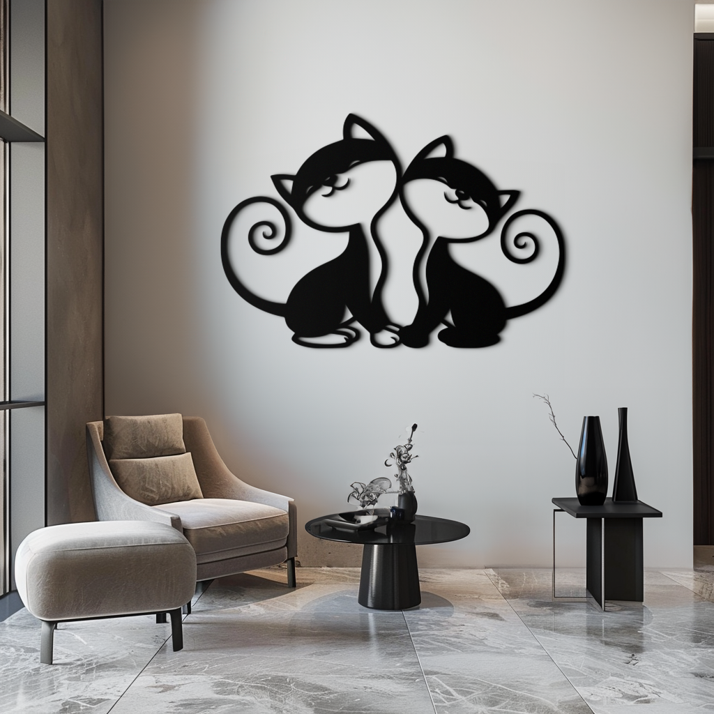 Romantic Cat Couple Metal Wall Art - Elegant Feline Silhouette Decor - KAF209 - Tampa Home & Garden Store