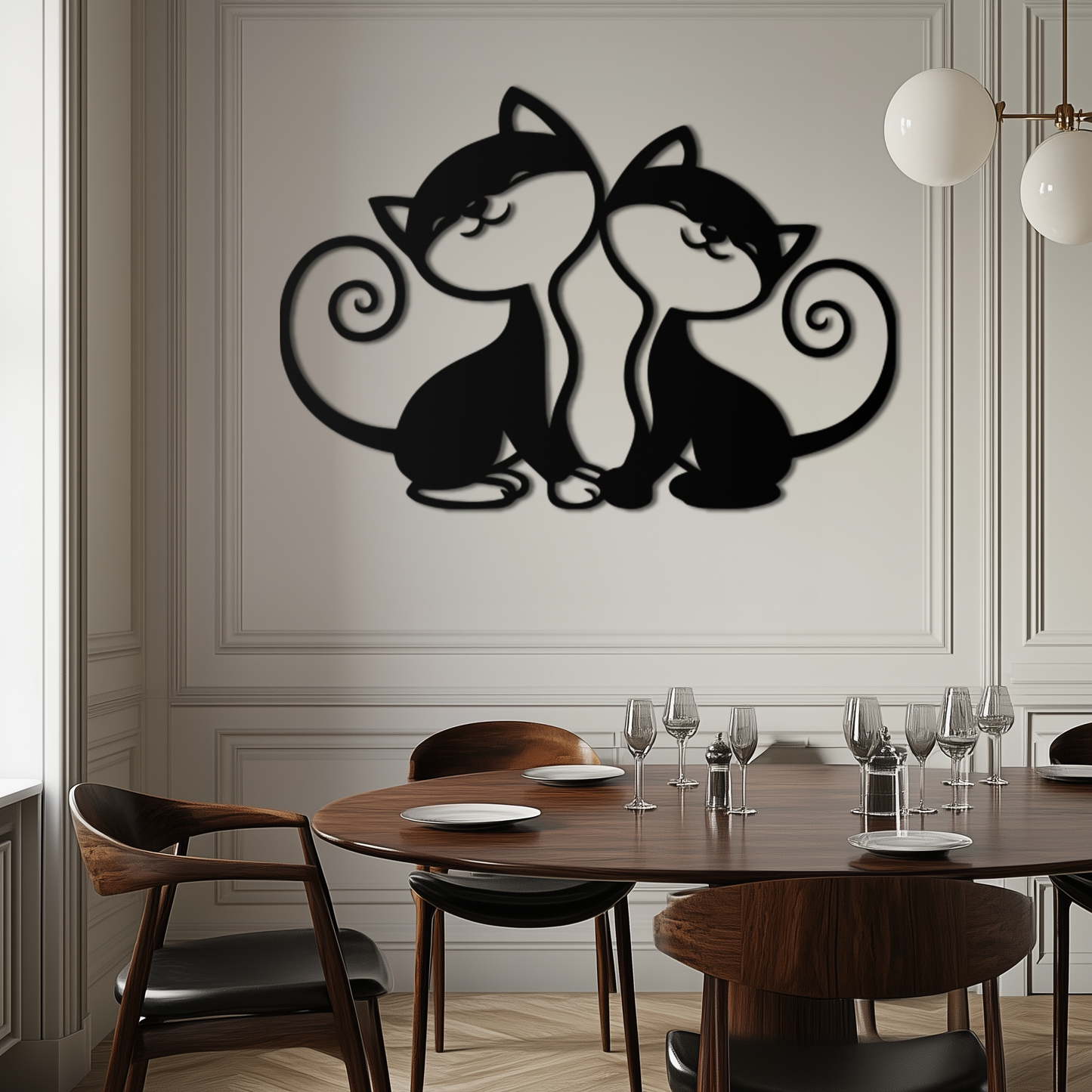 Romantic Cat Couple Metal Wall Art - Elegant Feline Silhouette Decor - KAF209 - Tampa Home & Garden Store