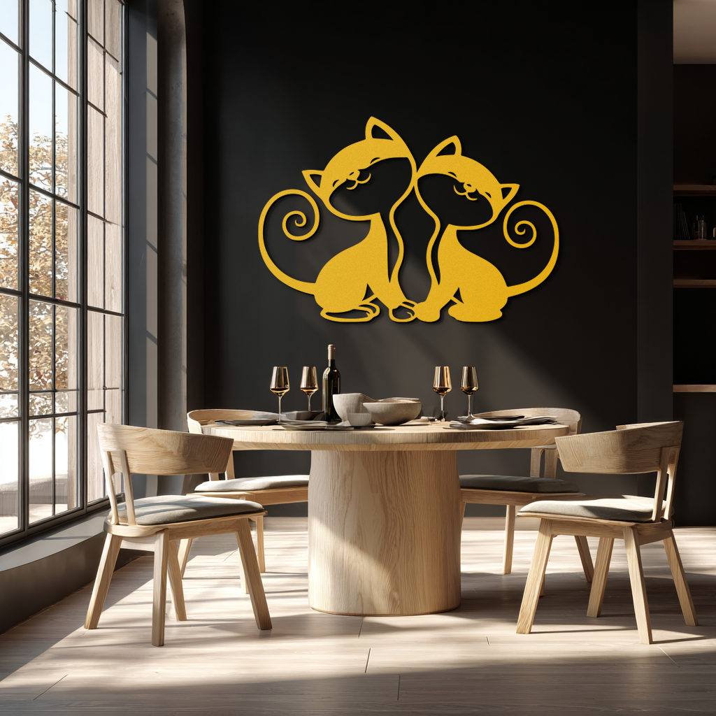 Romantic Cat Couple Metal Wall Art - Elegant Feline Silhouette Decor - KAF209 - Tampa Home & Garden Store
