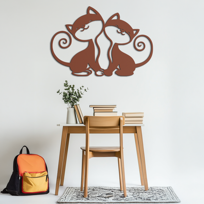 Romantic Cat Couple Metal Wall Art - Elegant Feline Silhouette Decor - KAF209 - Tampa Home & Garden Store