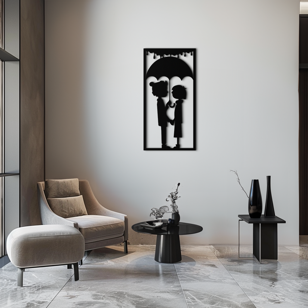 Romantic Couple Under Umbrella Metal Wall Art - Love & Rain-Inspired Decor - KAF199 - Tampa Home & Garden Store