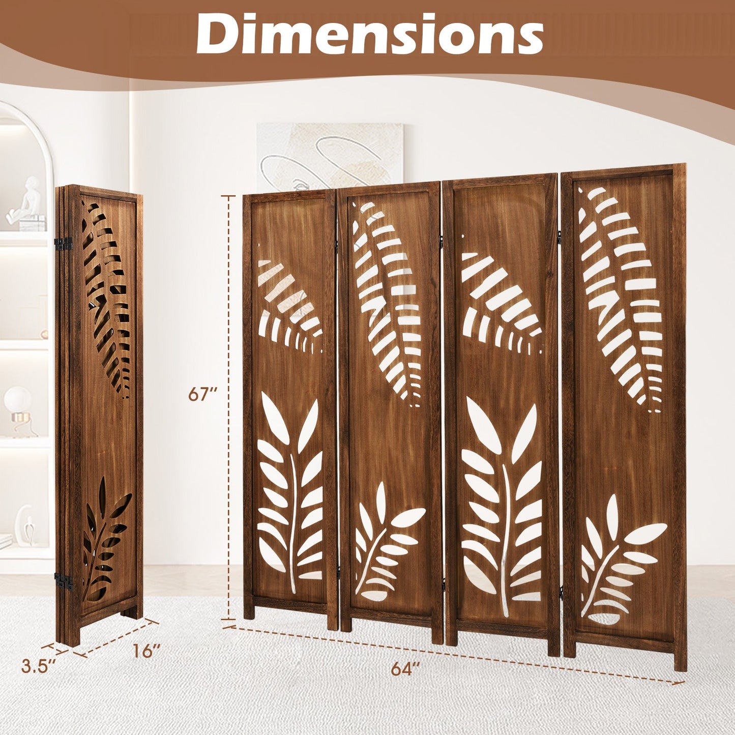 Room Divider 5.6 FT Folding Partition Stand with Double Action Metal Hinges