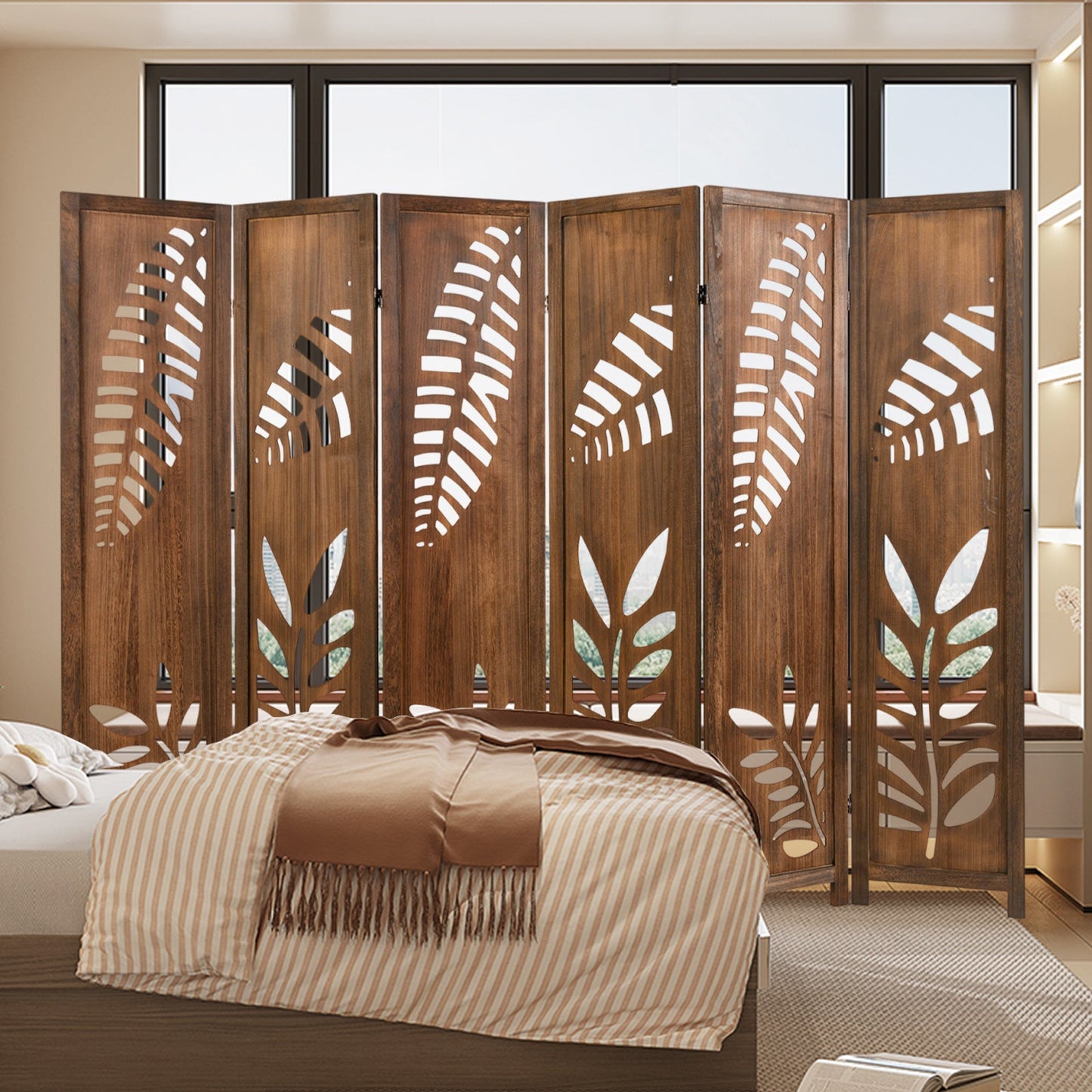 Room Divider 5.6 FT Folding Partition Stand with Double Action Metal Hinges