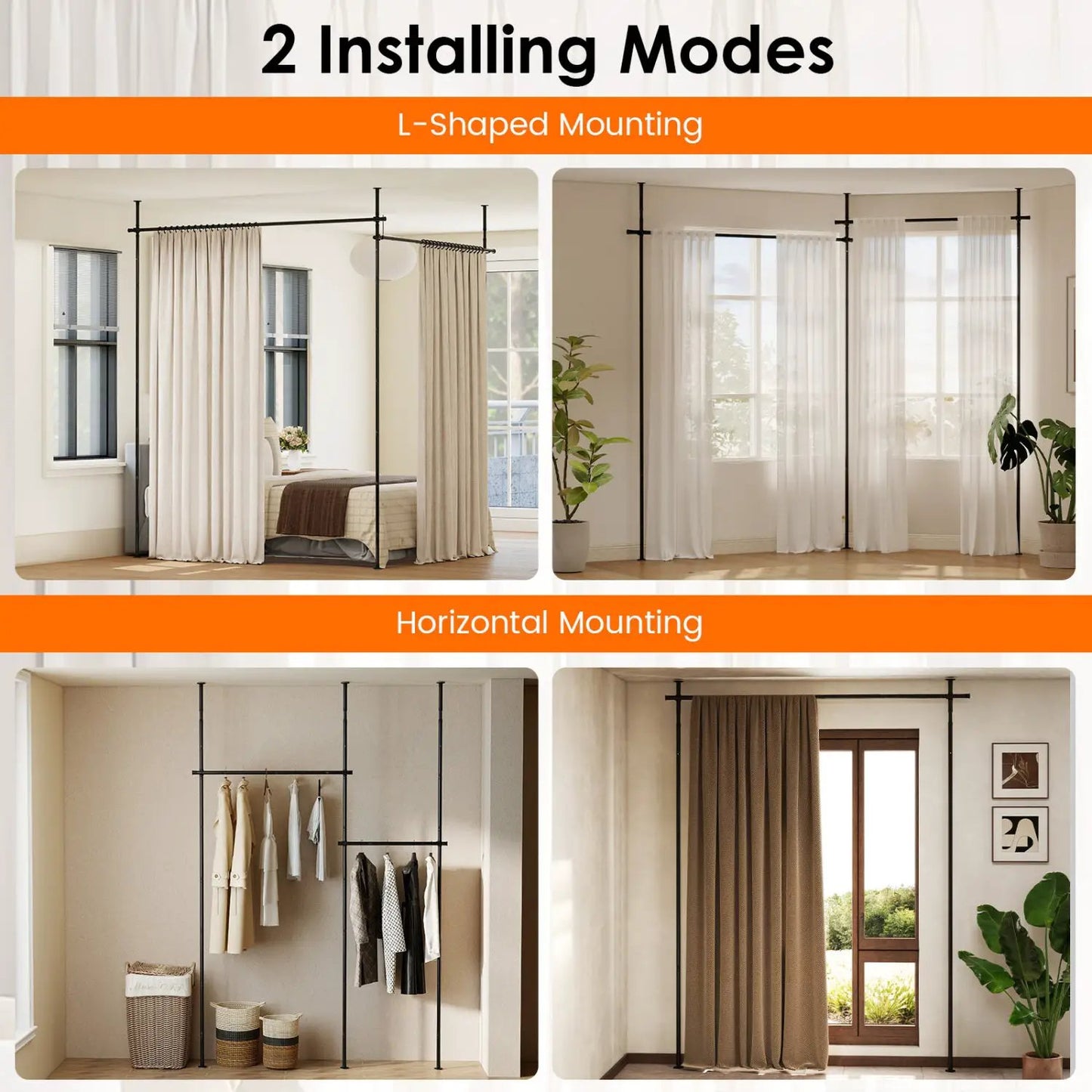 Room Divider Curtain Rod with Floor to Ceiling