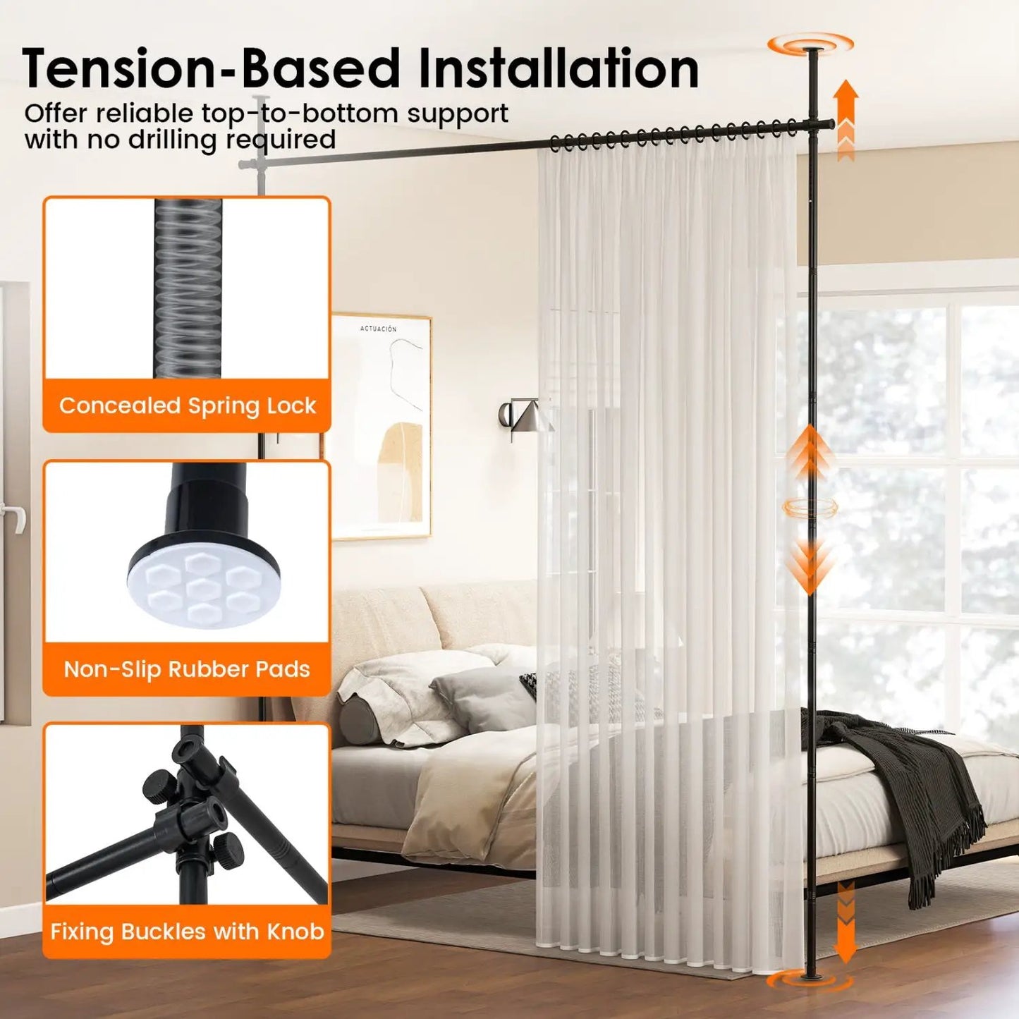 Room Divider Curtain Rod Adjustable Floor Ceiling