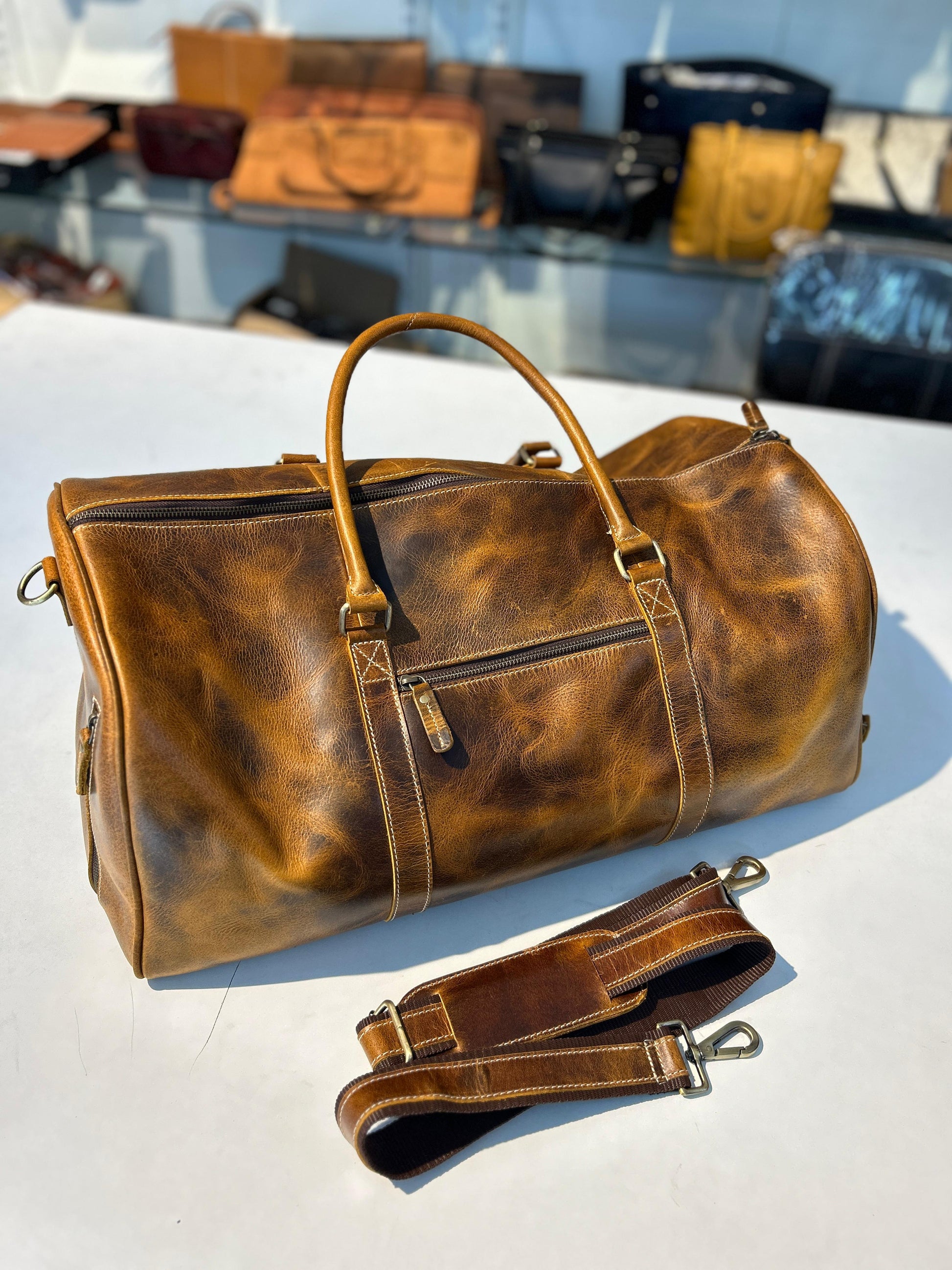 Roosevelt Full Grain Buffalo Leather Duffle - Tampa Home & Garden Store