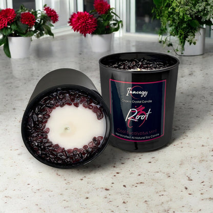 Root Chakra Crystal Candle with Garnet | Coconut-Soy Wax Candle, 9oz - Tampa Home & Garden Store