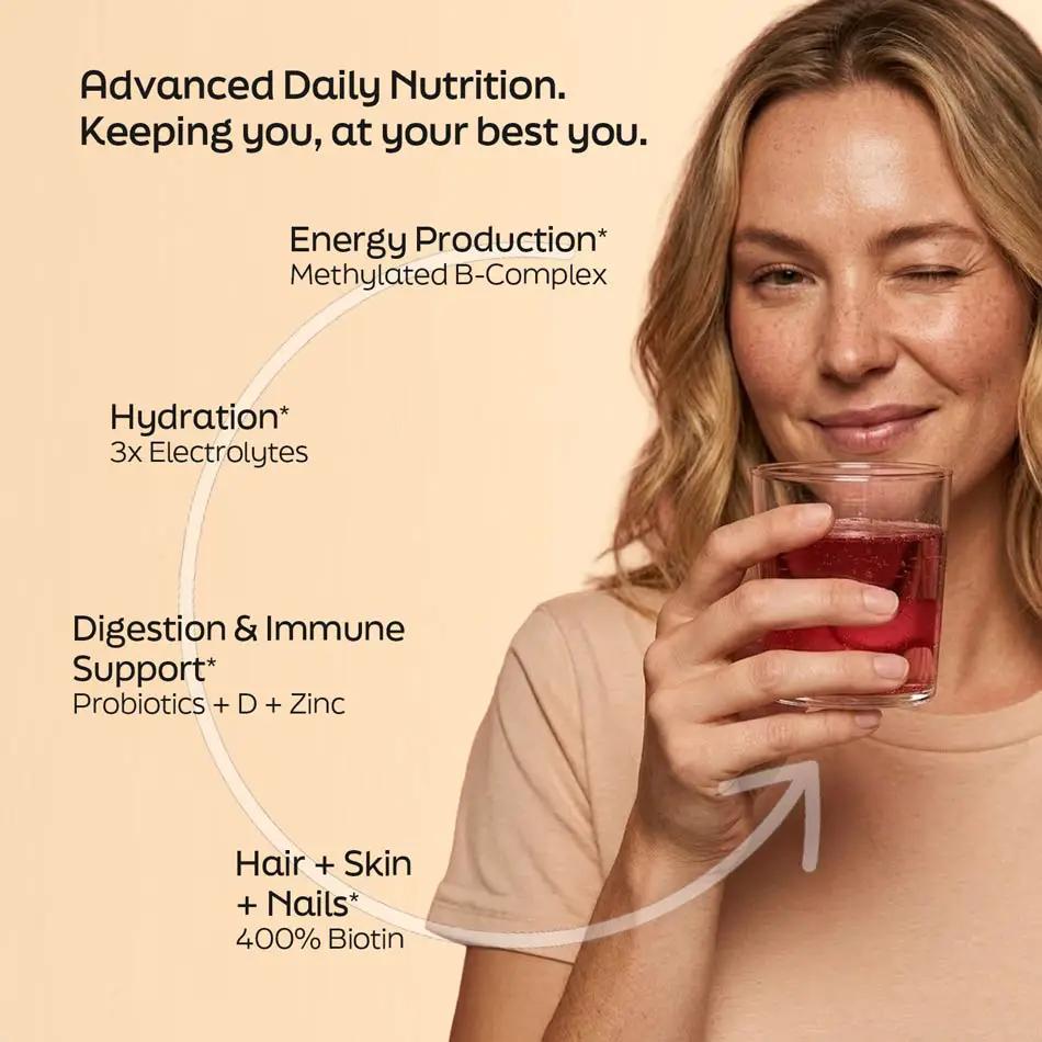 Root'd Advanced Daily Nutrition multivitamin for her on a peach background on Tampa Home & Garden Store