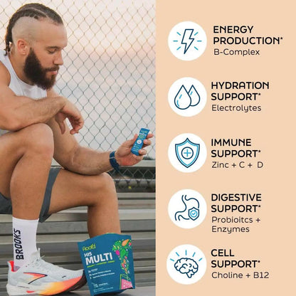 Growing Together Bundle multivitamin by Root'd; blue bottle in hand with colorful box nearby on Tampa Home & Garden Store