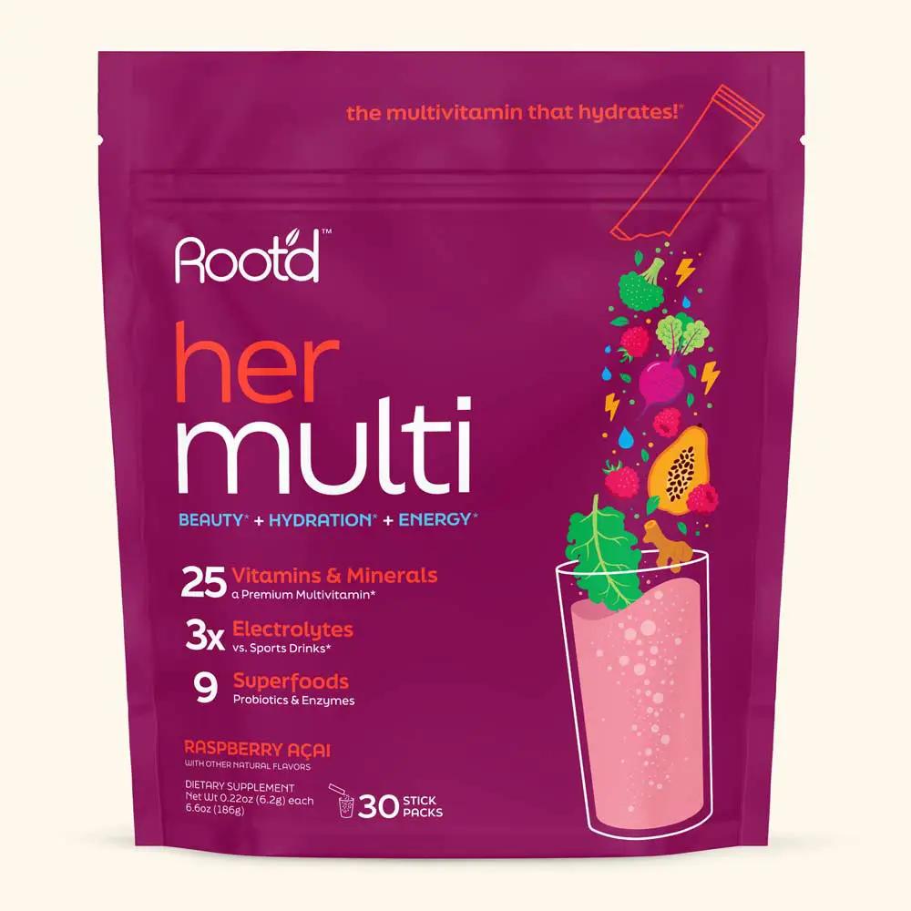 Root'd multivitamin pouch for her, raspberry acai flavor, 30 sticks on Tampa Home & Garden Store