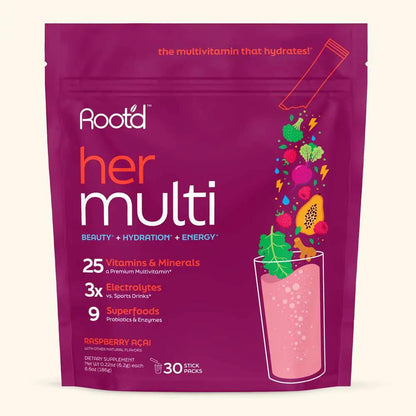 Root'd multivitamin pouch for her, raspberry acai flavor, 30 sticks on Tampa Home & Garden Store