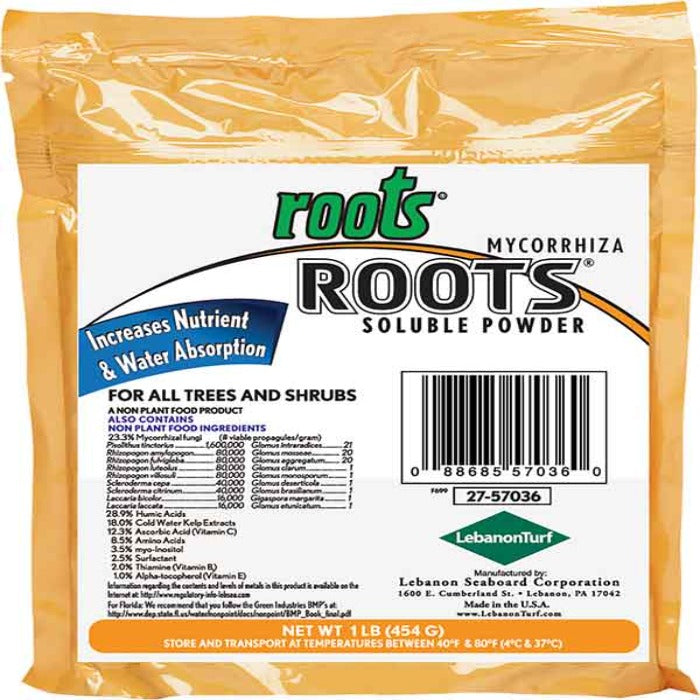 ROOTS Mycorrhizae Soluble Powder fertilizer bag with orange packaging and ROOTS logo on Tampa Home & Garden Store