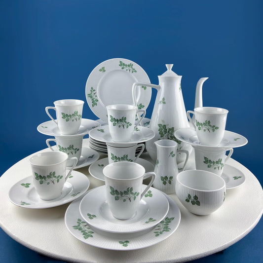 Rorstrand Rodos Espresso Dessert Modern Dish Set. 1900's Swedish Coffee Breakfast Set for 11. Leaf Motif. Dining Tea Room Table Decor. - Tampa Home & Garden Store