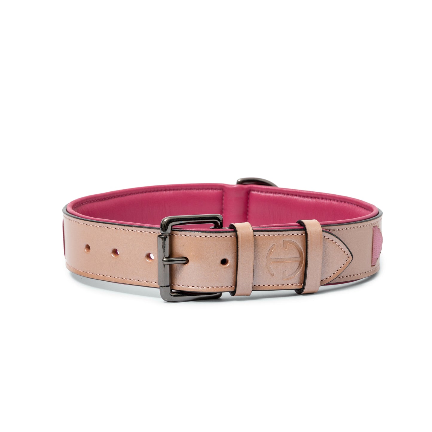 Rosé Lumière leather dog collar by Halter Ego, pink-tan leather with metal buckle on Tampa Home & Garden Store