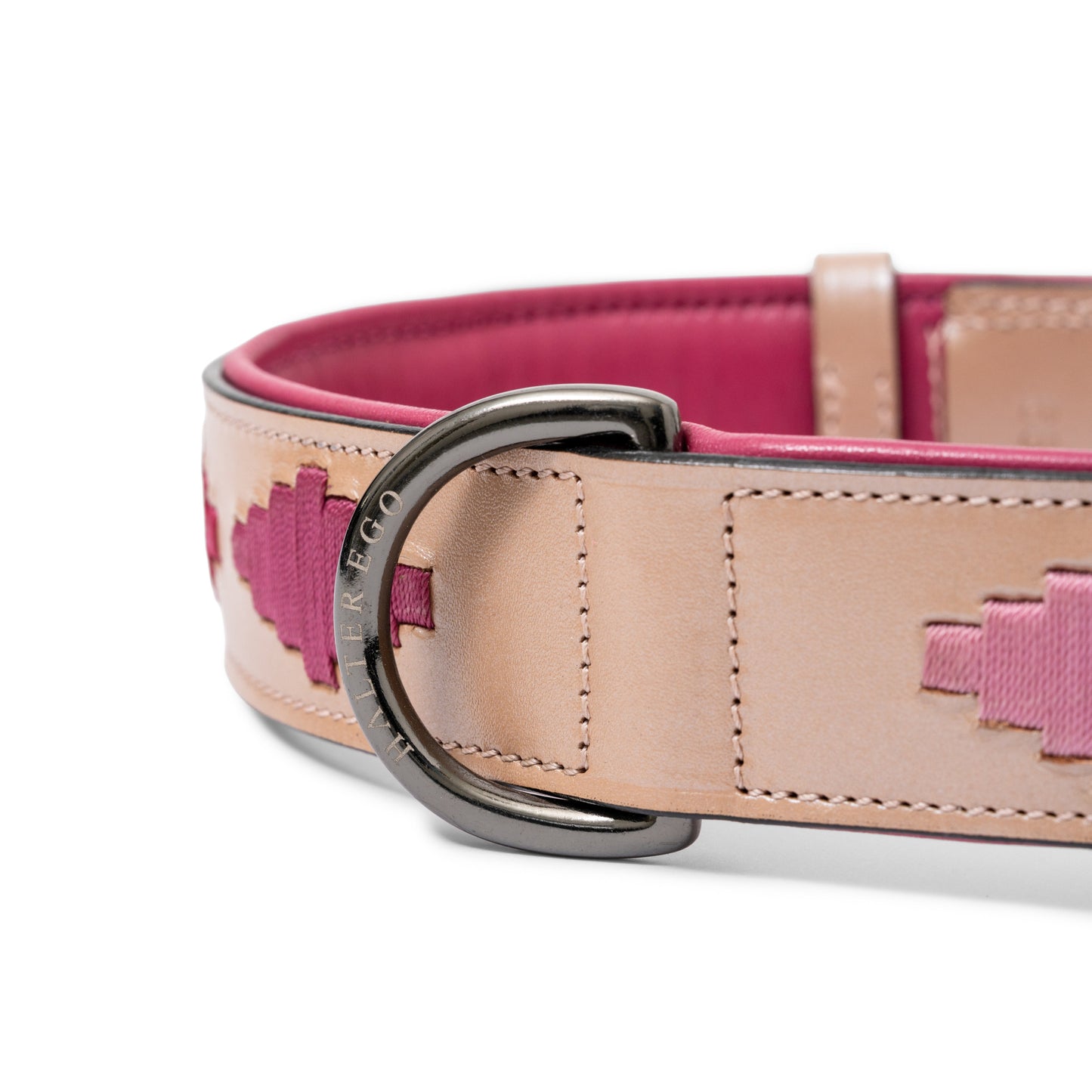 Rosé Lumière Leather Dog Collar pink interior tan exterior Halter Ego metal ring on Tampa Home & Garden Store