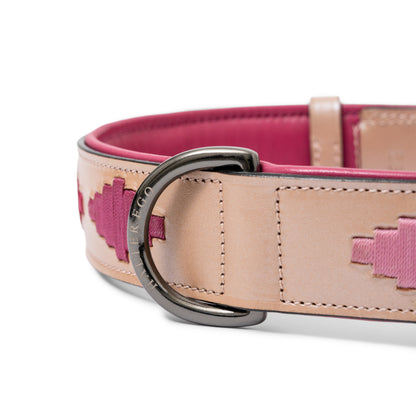 Rosé Lumière Leather Dog Collar pink interior tan exterior Halter Ego metal ring on Tampa Home & Garden Store
