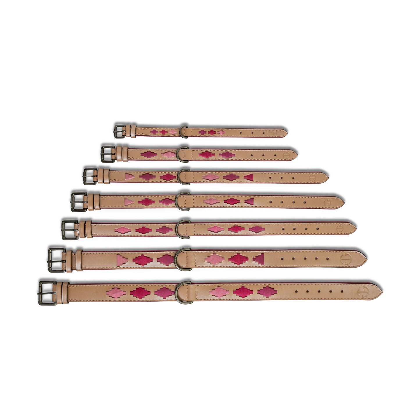 Rosé Lumière Leather Dog Collar by Halter Ego® beige leather pink cross-stitch 8 on Tampa Home & Garden Store