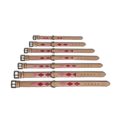 Rosé Lumière Leather Dog Collar by Halter Ego® beige leather pink cross-stitch 8 on Tampa Home & Garden Store