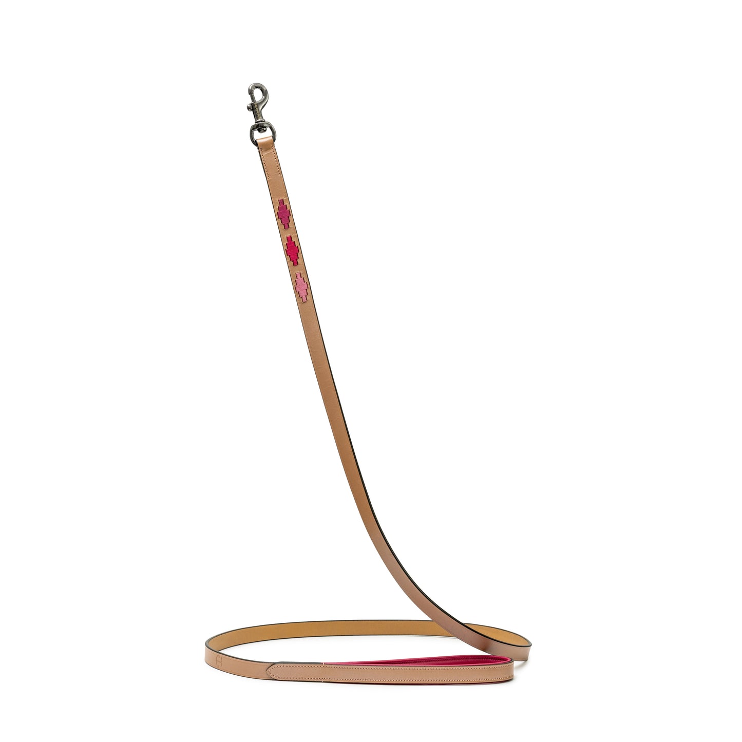 Rosé Lumière Leather Dog Leash by Halter Ego, tan leather with pink stitching, 2 leashes on Tampa Home & Garden Store