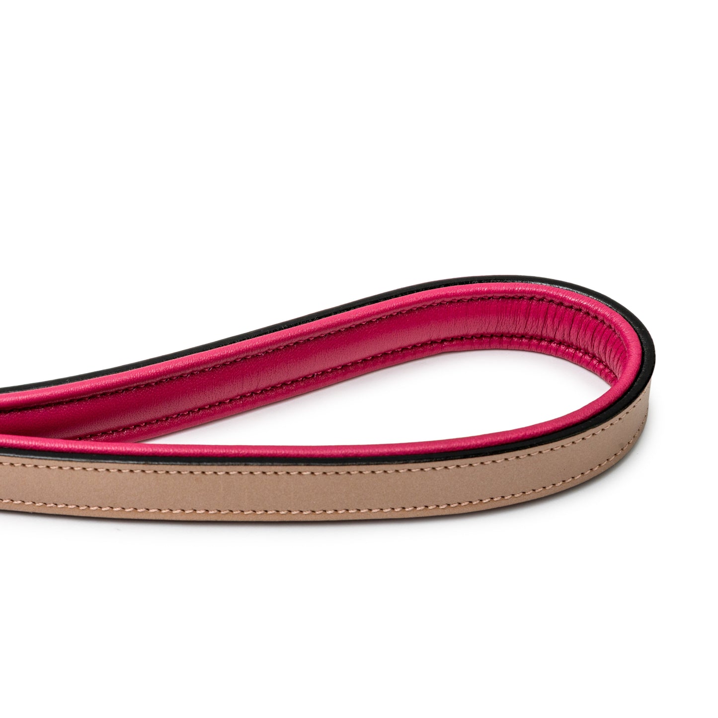 Rosé Lumière leather dog leash, pink with black edge and beige underside, Halter Ego® on Tampa Home & Garden Store