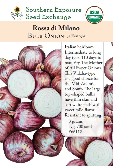 Rossa di Milano onion seeds packet by Seedtime Store with USDA Organic badge on Tampa Home & Garden Store