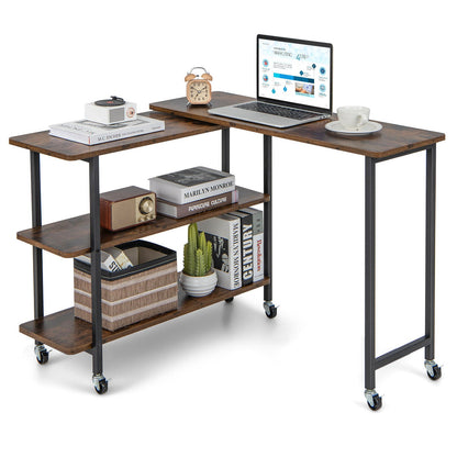 Mesa auxiliar de sofá giratoria 360° con estantes de almacenamiento de 2 niveles - Marrón