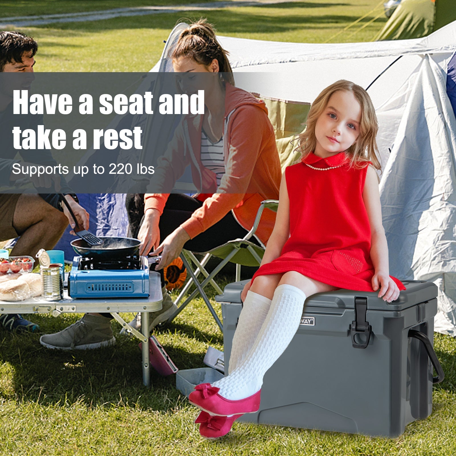 GemGear 25 QT hard cooler with aluminum handle and integrated cup holders gray camping cooler on Tampa Home & Garden Store