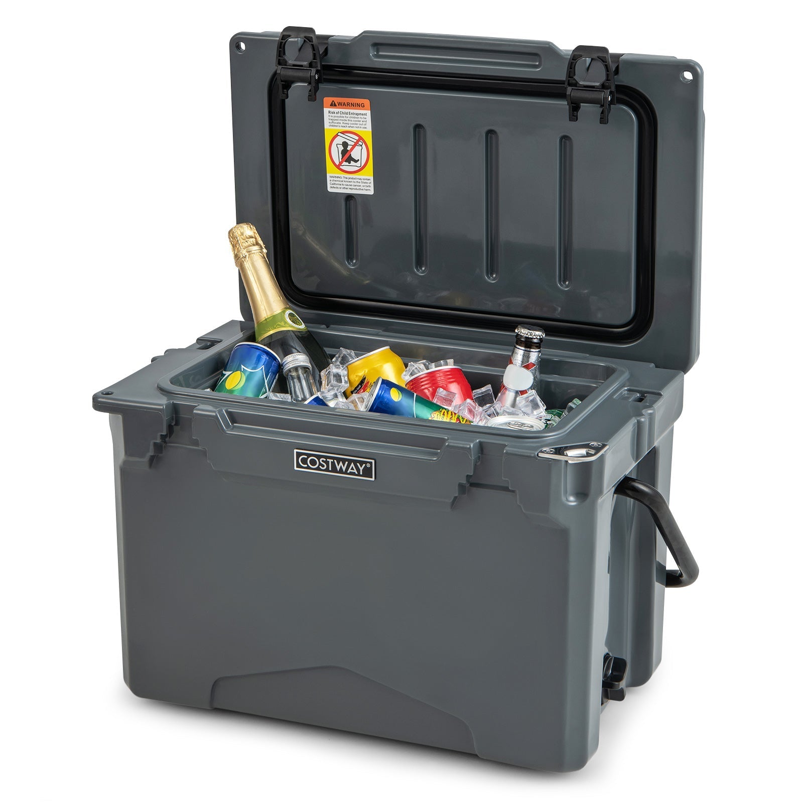 25 QT hard cooler by Costway in gray with aluminum handle and integrated cup holders on Tampa Home & Garden Store